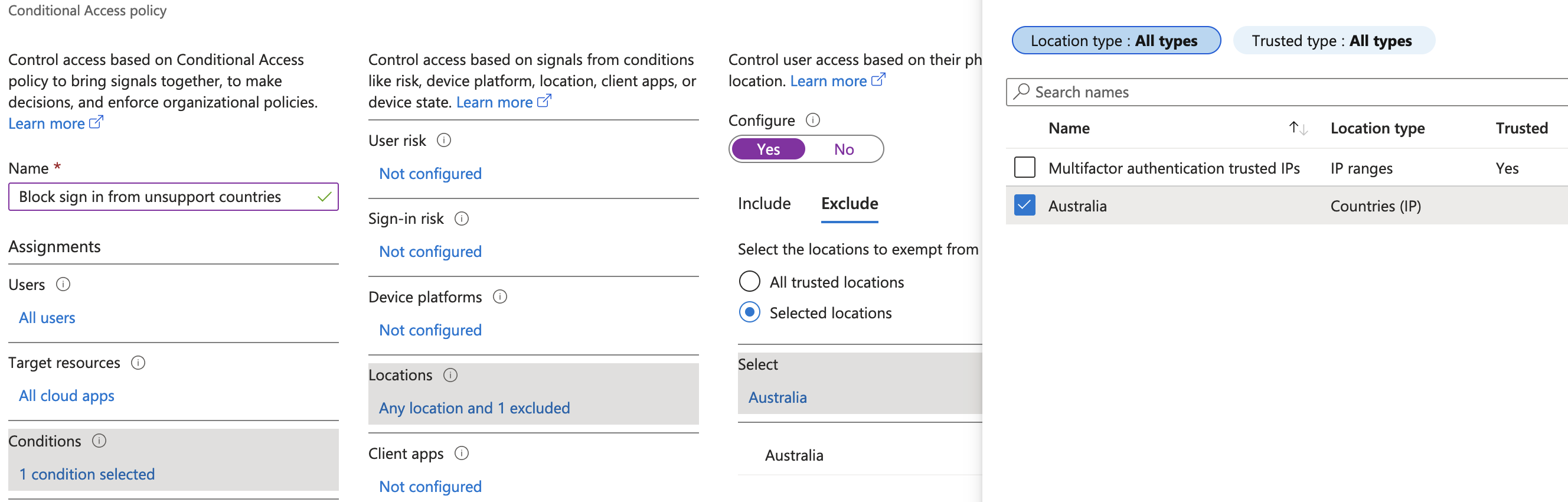 Add location exclusion to CA