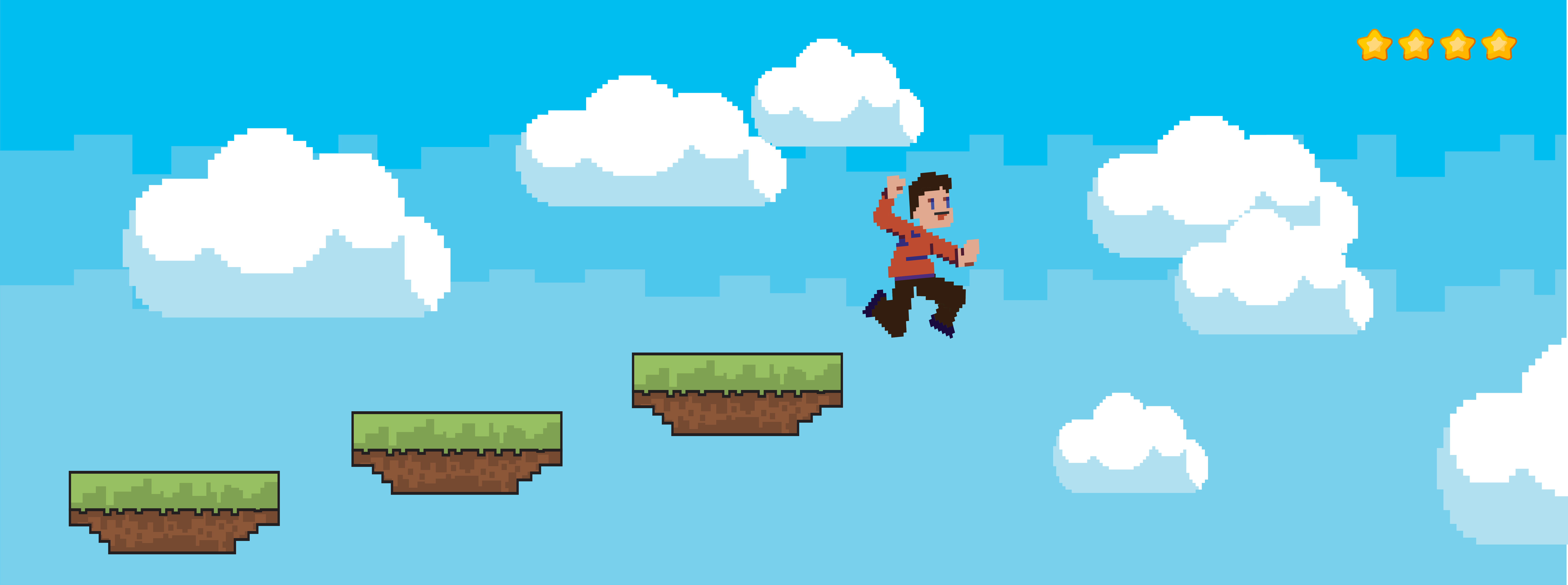 pixel character in clouds